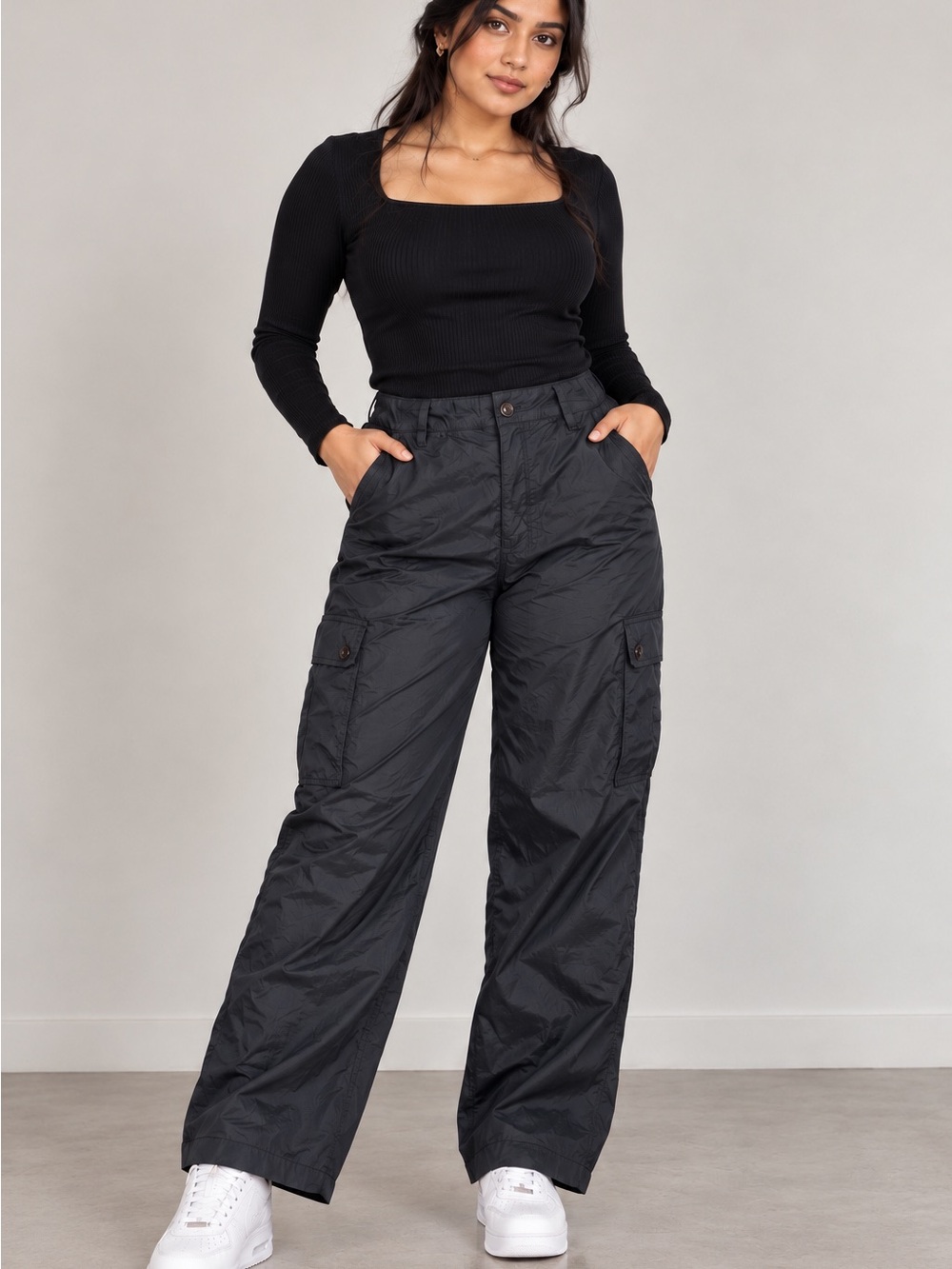 Actra Women’s XL Black Cargo Pants Lightweight Straight Leg Utility Pockets